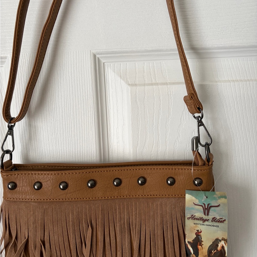 Heritage West Tan Fringe Crossbody Bag